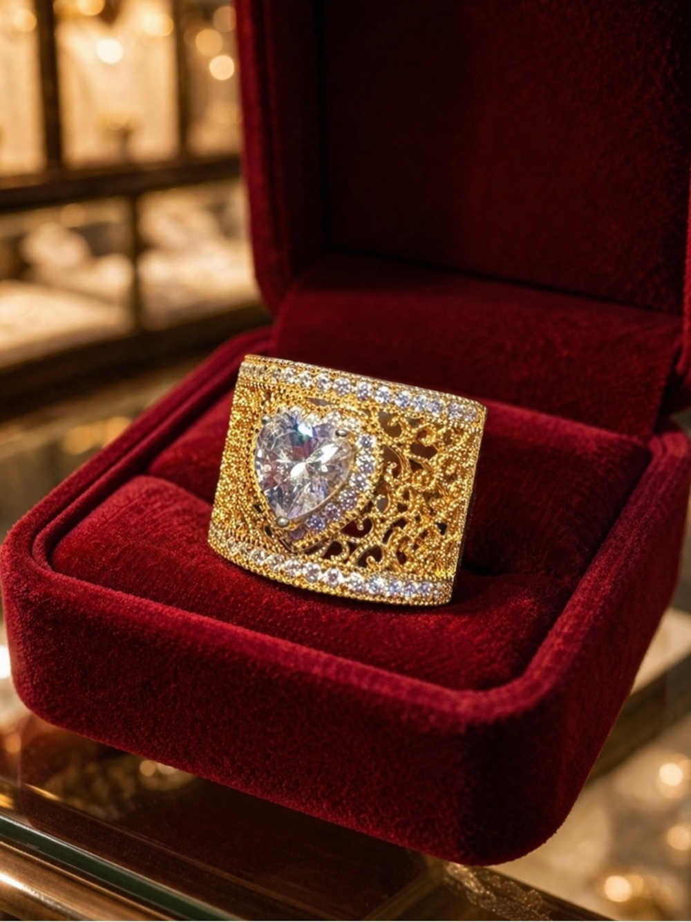 4.10ctw Strontium Titanate and White Zircon 18k Gold over 925 Silver Heart Ring